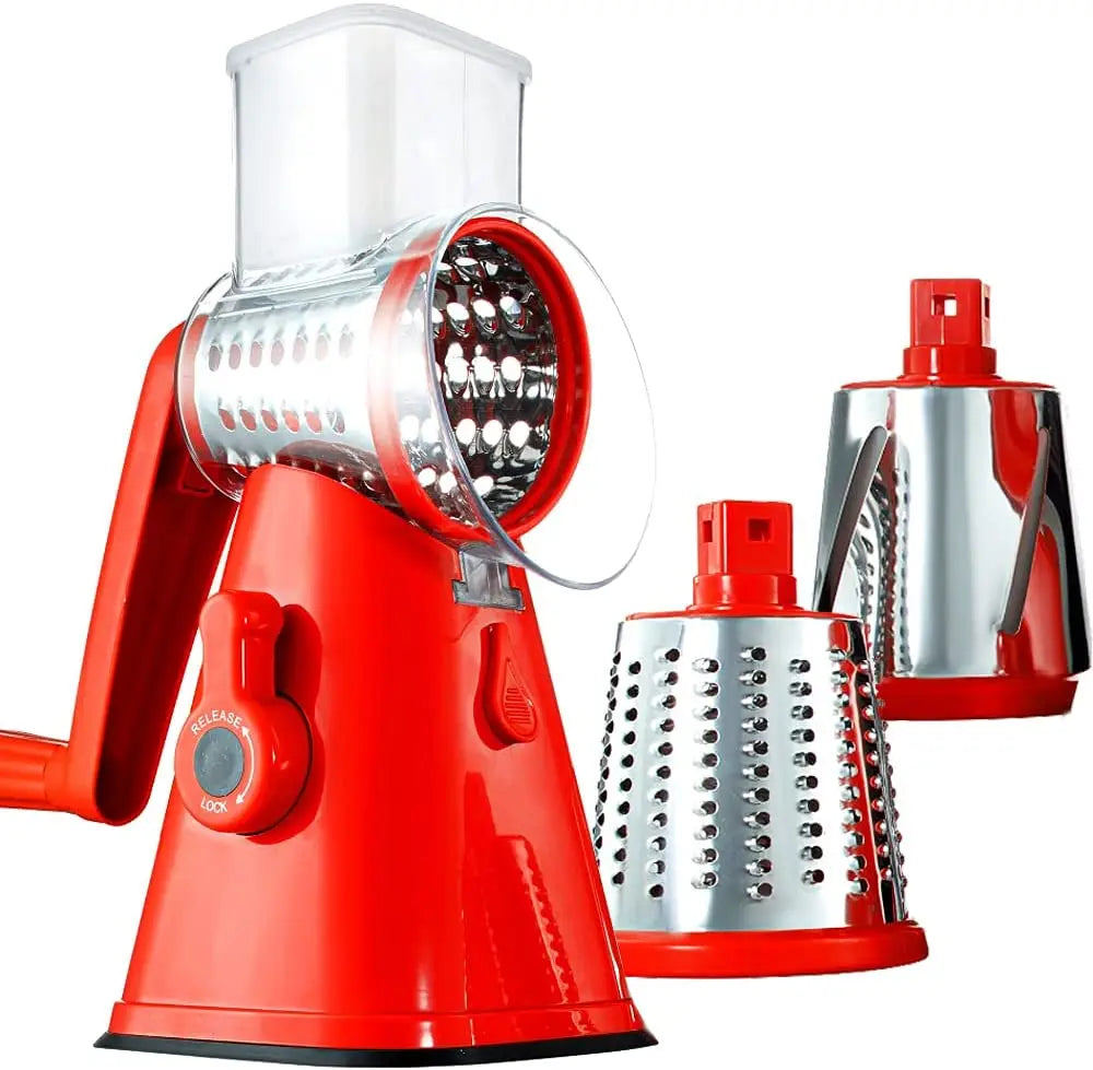 LMETJMA Rotary Cheese Grater with Handle Manual Vegetable Graters Shredder Slicer Nuts Grinder with Strong Suction Base JT122