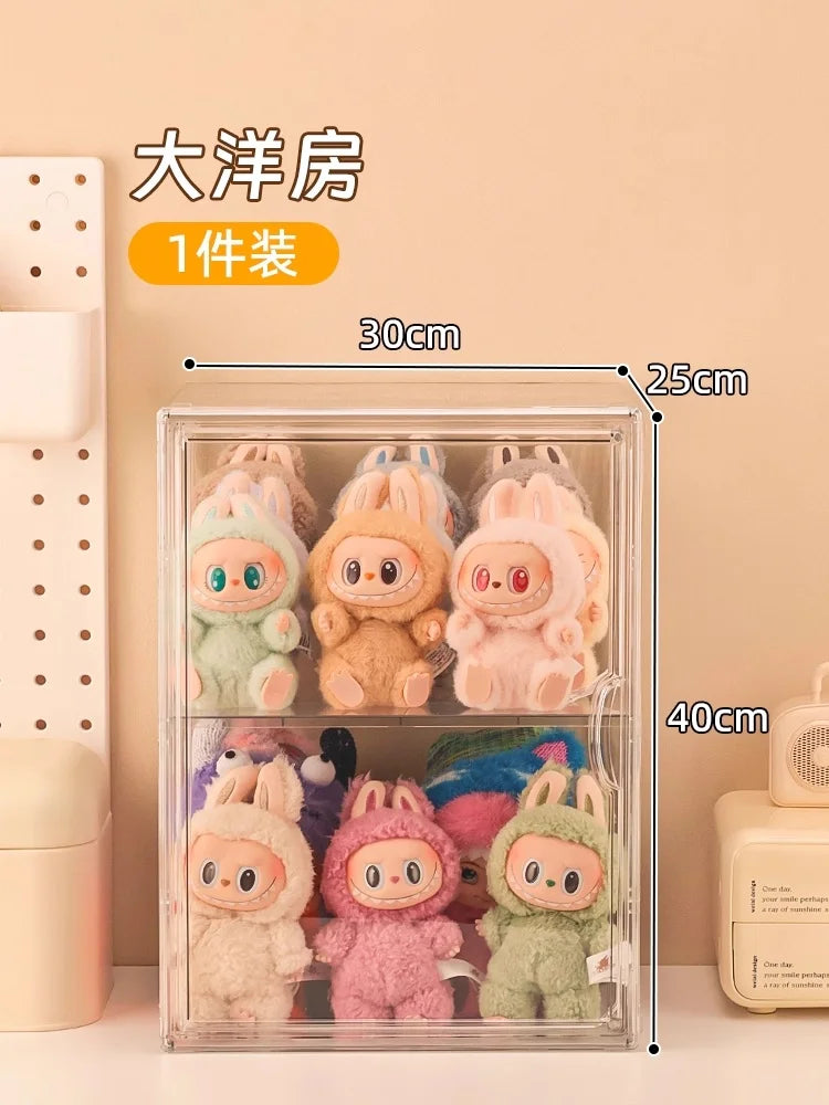 Labubu Doll Storage Box Large Capacity Transparent Acrylic Display Cabinet Dustproof Case Desktop Organizer For Home