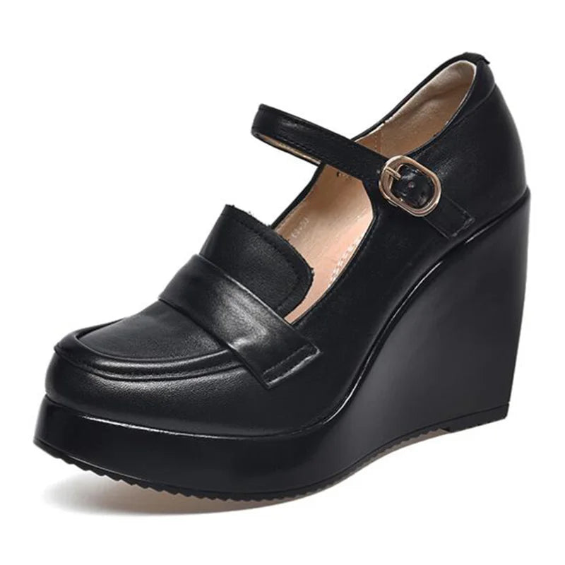 GKTINOO 2025 Compensées Chaussures Femme Printemps Automne À Enfiler Talons Hauts Bout Rond Cuir Véritable Décontracté Plateforme Dames Chaussures Femme