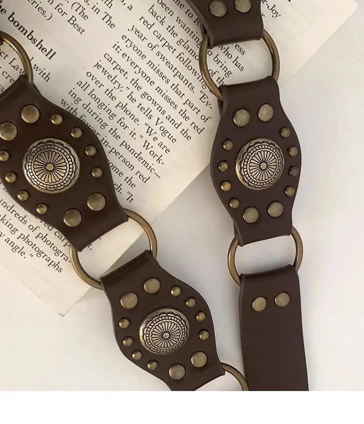 Ceinture de Cowboy occidentale pour femmes, nouvelle ceinture à rivets marron Vintage américain, ceinture en Denim polyvalente avec Style Ins, 2025