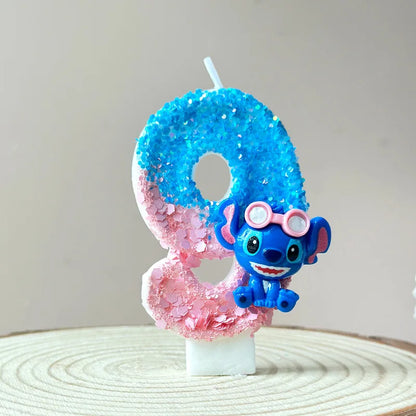 2025 Stitch Anime 0-9 Number Candle Cute 3D Page Cartoon Character Children Party Cake Plug-in Birthday Cake Decoration Gift