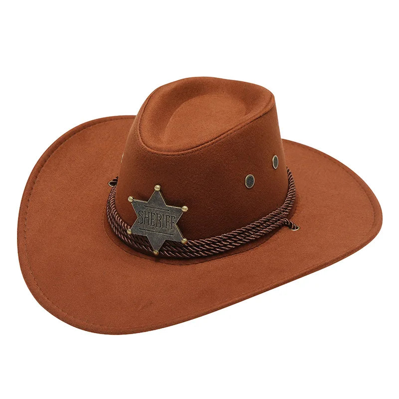 Western Wild West Sheriff Hat With Five Star Party Costume For Men Lady Jazz Cowgirl Wide Cowboy Hat Unique Star Badge Decors