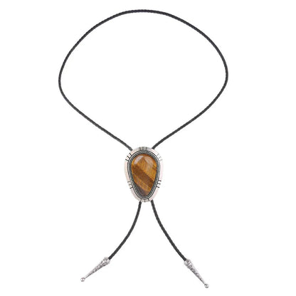 Western cowboy polo tie drop natural stone zinc alloy leather collar rope men's suit birthday banquet gift
