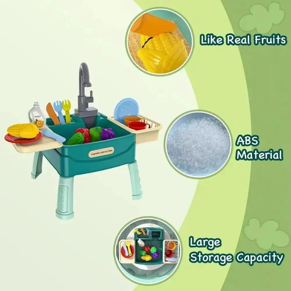 Jouets de jeu pour enfants à la maison Éducation précoce Simulation de cuisine Lave-vaisselle électrique Table de lavage de légumes avec sortie d'eau