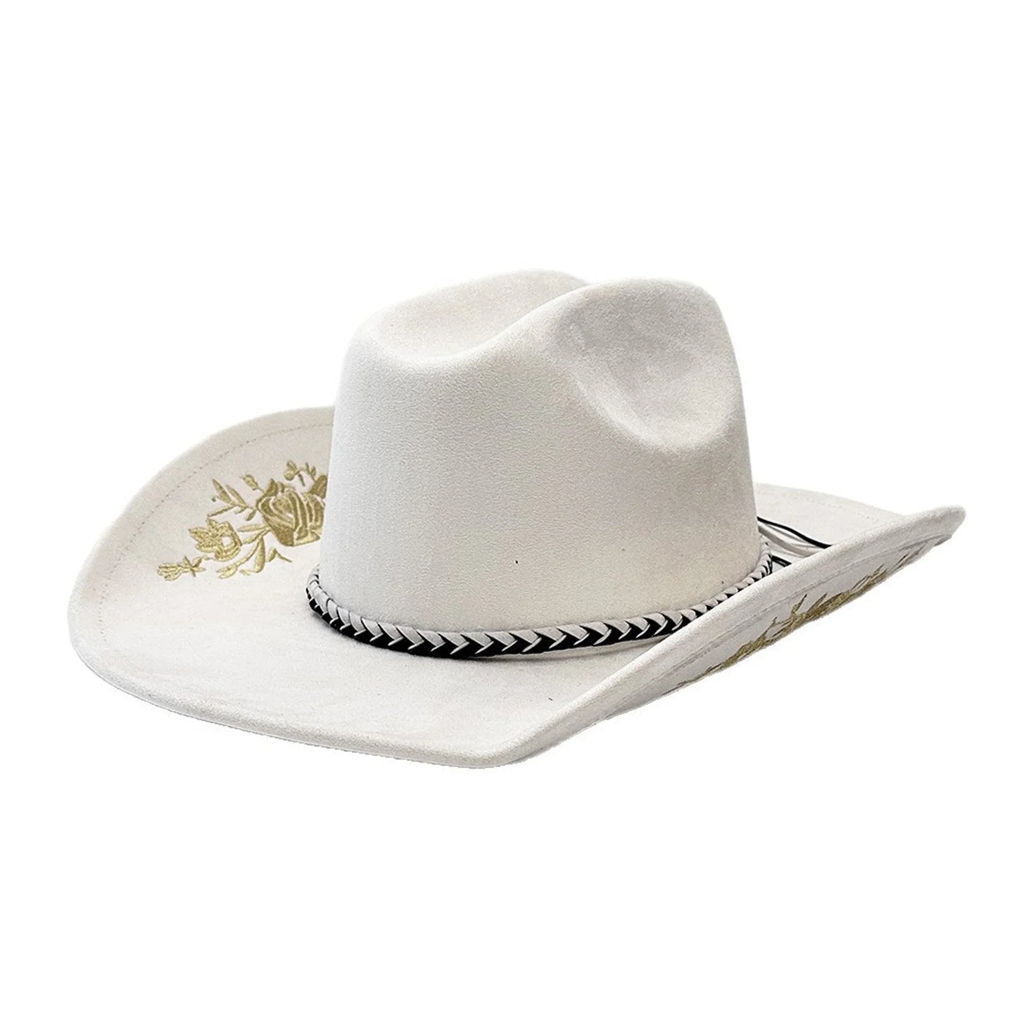 Retro Suede Cowgirl Hat for Women and Men, Floral Embroidery Wide Brim Western Cap Jazz Hat Cowboy Hats