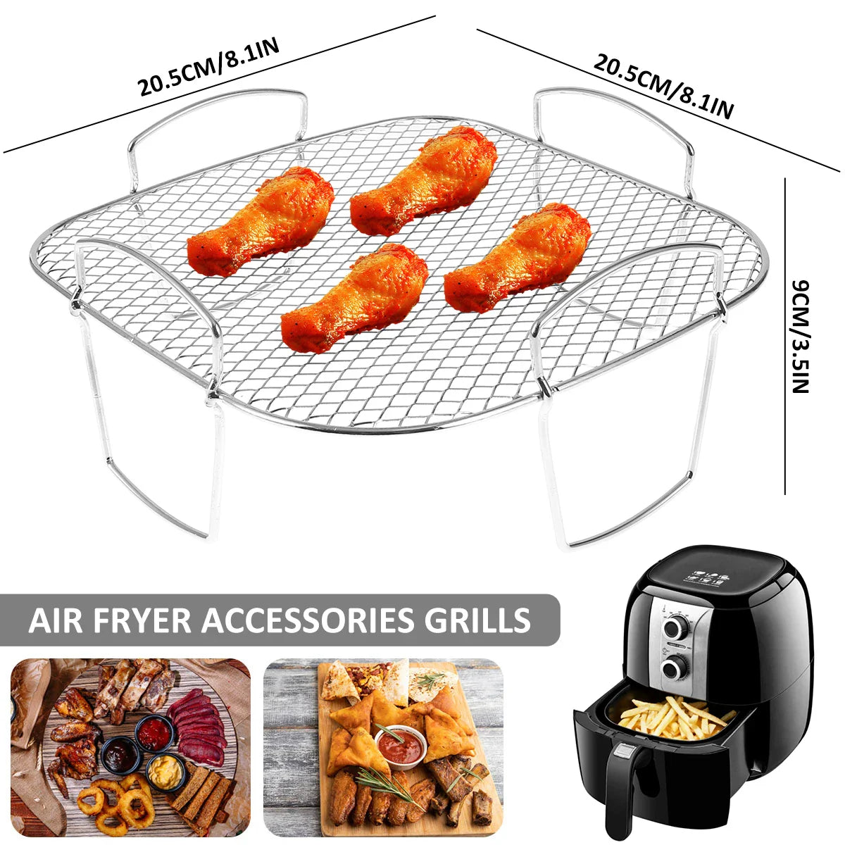 Air Fryer Rack Grilling Rack Stainless Steel Multi-Layer Stackable Cooking Rack Toast BBQ Rack Basket Tray Air Fryer Accessories