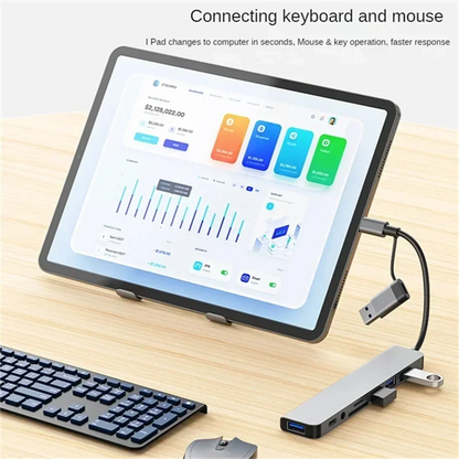 8 in 2 Docking Station USB Type C HUB with 3.5mm Audio Jack Adapter Micro SD Card Reader Laptop Tablet Phone Disk Converter