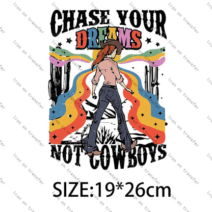 Rodeo Wild West Cowgirl chastez vos rêves Cowboy été imprimé léopard transferts à repasser pour vêtements décoration bricolage