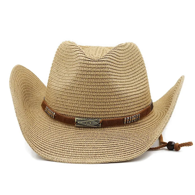 Chapeau de Cowboy d'été à large bord pour femmes et hommes, chapeaux de paille de Cowgirl occidentale, mode robe fantaisie occidentale, couvre-chef de fête, casquette unisexe