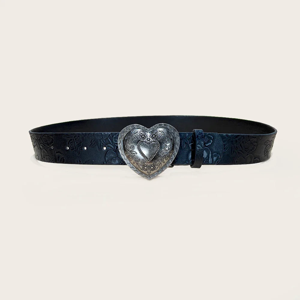 Retro love buckle PU Leather belt For Women fashion leisure suitable for daily commuting Western Cowboy Punk Jeans Waistband