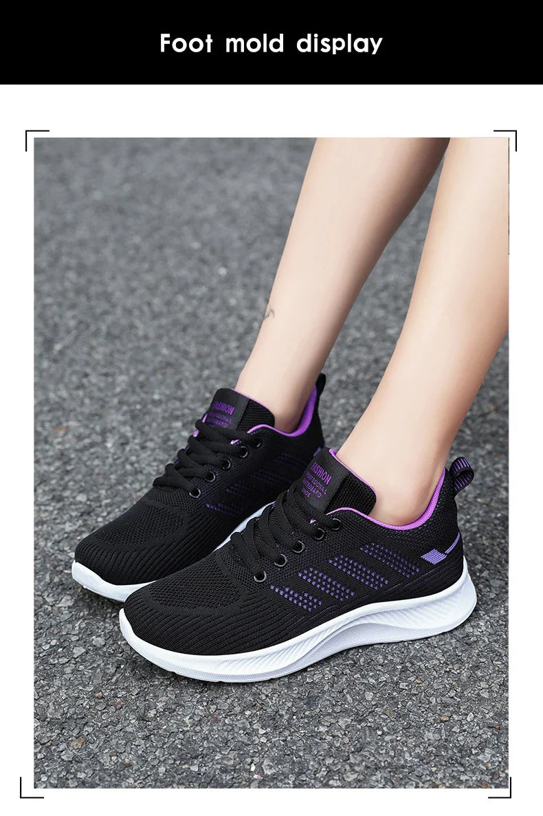 Oulylan Summer Soft Sole Running Shoes Ladies Casual Solid Color Antislip Footwear Outdoor Lace Up Mesh Breathable Sneakers