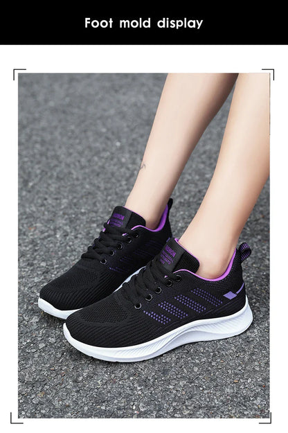 Oulylan Summer Soft Sole Running Shoes Ladies Casual Solid Color Antislip Footwear Outdoor Lace Up Mesh Breathable Sneakers