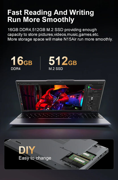 Ninkear N15 Air Laptop 15,6" IPS 1080P IPS Intel N95 3.4Ghz 16GB RAM 512GB SSD General Use Productivity Windows 11 pro Notebook