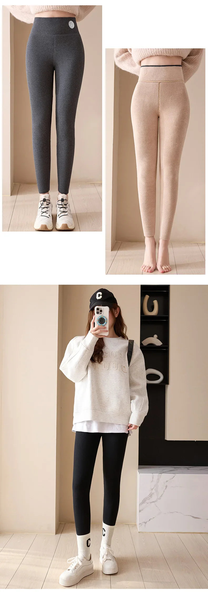 Women's Wool Leggings, Outer Wear, Fall Winter, Plus Size, Added Wool, Thick, Extra-Thick, Warm, Slimming, Cotton Thermal Pants