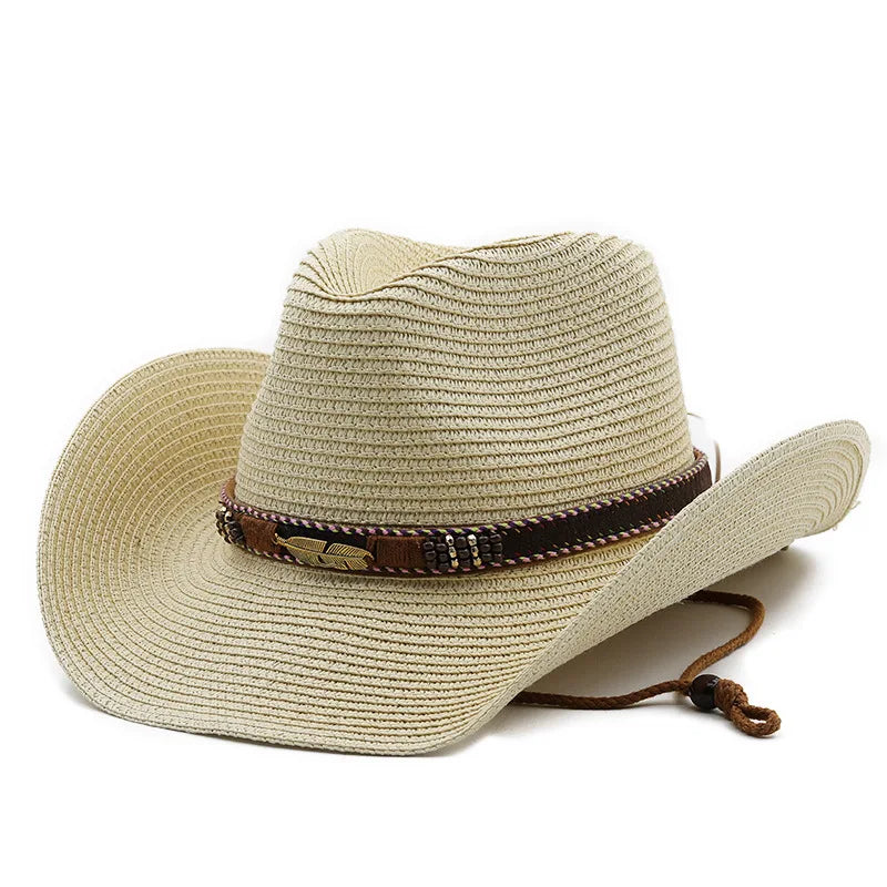 Chapeau de Cowboy d'été à large bord pour femmes et hommes, chapeaux de paille de Cowgirl occidentale, robe de mode, couvre-chef de fête, casquette unisexe