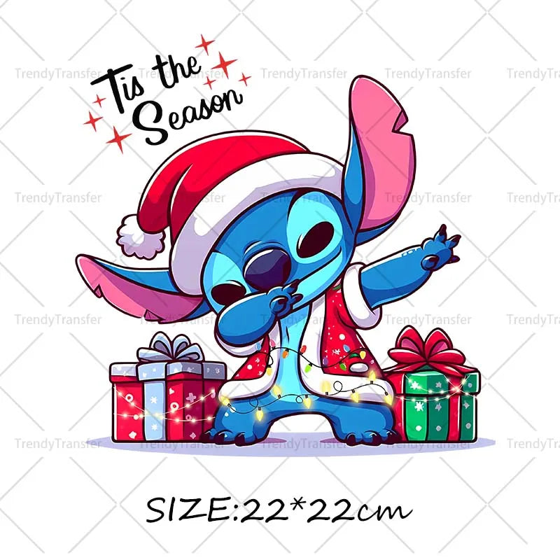 Autocollants thermocollants de Noël Lilo et Stitch pour vêtements, impressions thermiques, décalcomanies pour T-shirts