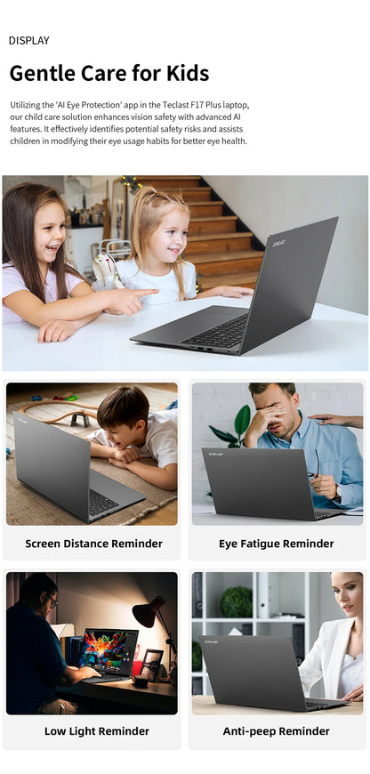 Teclast F17 Plus 2025 Laptop 17.3 inch Intel N150 Computer 16GB RAM 512GB SSD Windows 11 Pro 180° Flip Laptops mini-HDMI USB3.2