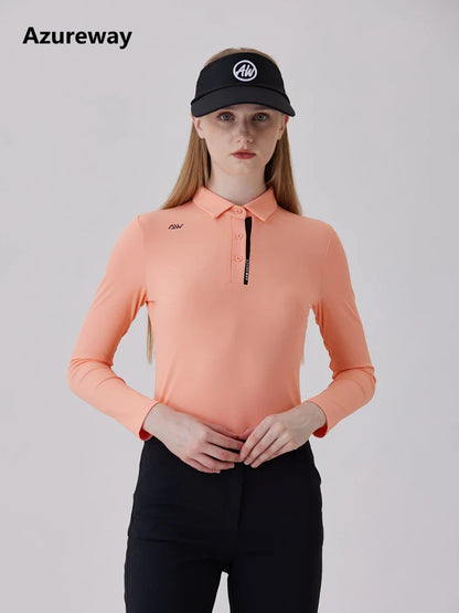 AW Golf Women's Simple Polo Shirt Long-sleeved T-shirt Quick-drying Breathable Sports Jersey Spring Autumn Golf Clothing Suit