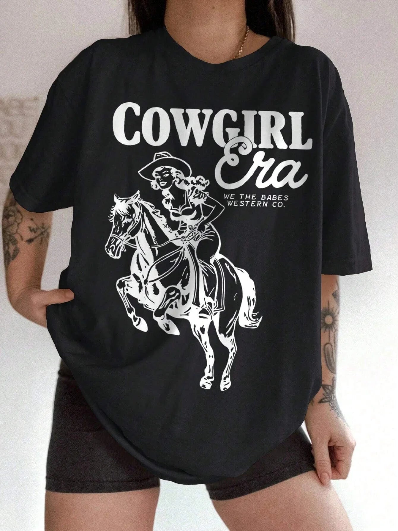 Cowgirl Graphic Cartoon Slogan Women Cotton Tshirt Cartoon  Fashion Brand Summer Round Neck Short Sleeve Basic Top Casual Tee
