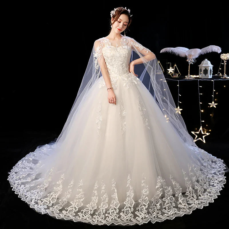 Robe de mariée personnalisée à lacets, broderie, traîne, princesse, vintage, grande taille, robes de bal