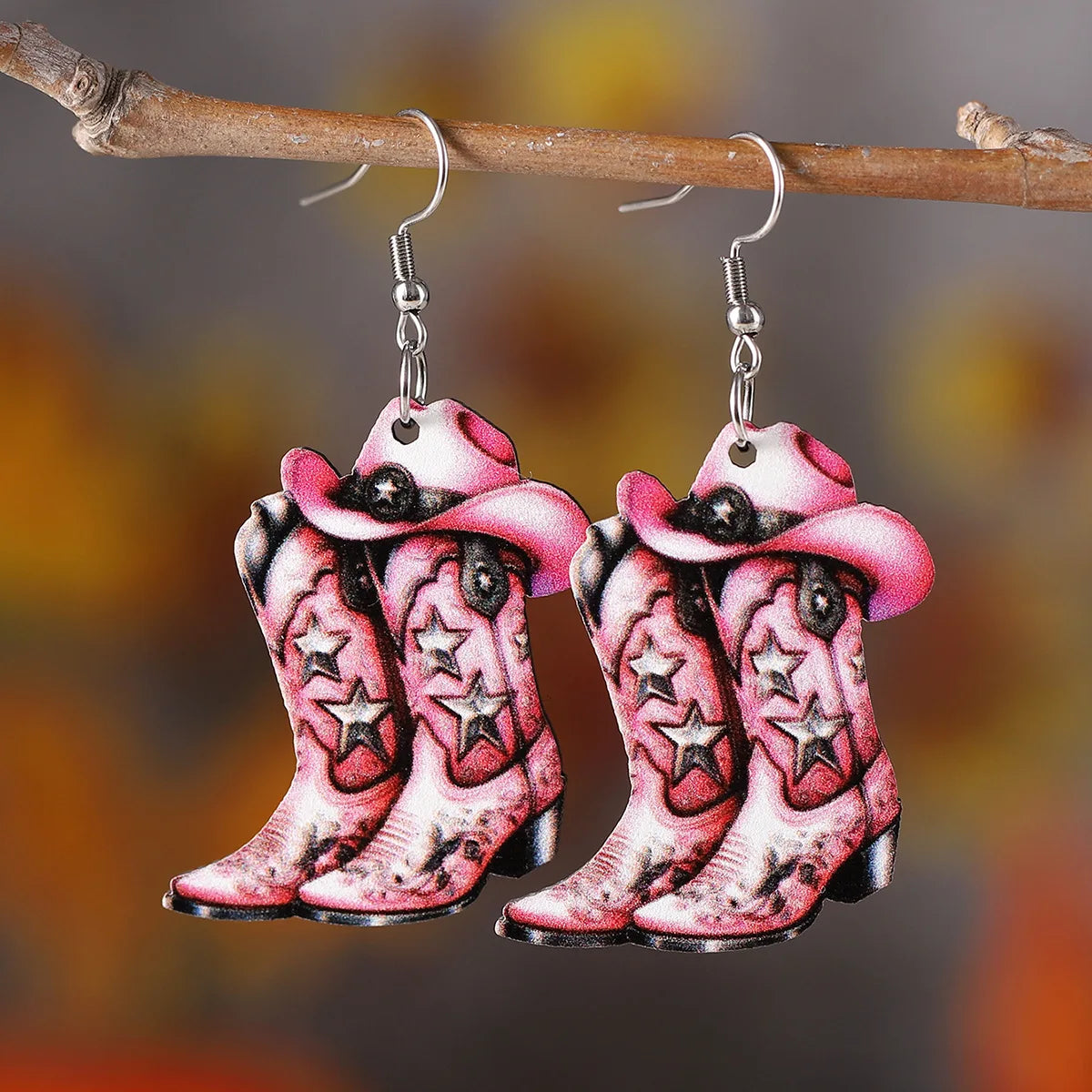 Lightweight Wooden Cowgirl Boots Earrings for Women // Hot Pink Cowboy Boots Earrings // Country Western Gift