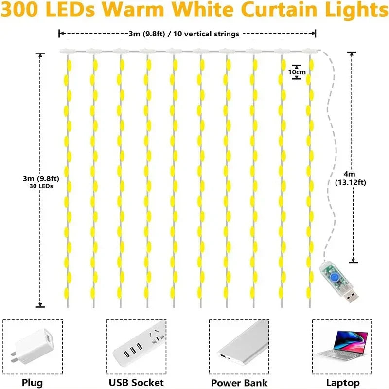 Guirxiété lumineuse LED USB pour décoration de jardin, lampe de guirxiété de vacances, nickel é, maison, fête de Noël, nouvel an, mariage, 3m, 8 modes