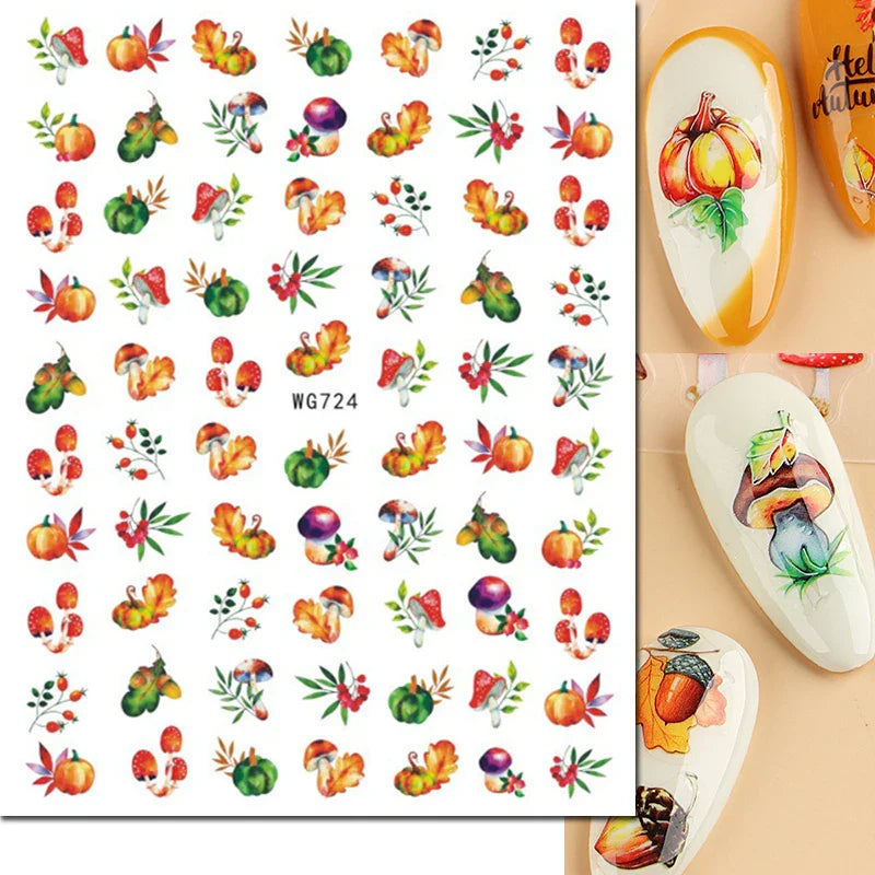 3d Nail Art Stickers Winter Autumn Golden Leaves Red Roses Flowers Decals For Nails Decoration Manicure Salon Beauty
