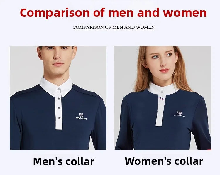 Equestrian T-Shirt Long-Sleeved Polo Shirt Spring and Summer Quick-Drying Breathable Sunscreen Equestrian Suit Competition T-Shirt Men's and Women's Elegant Knight Suit