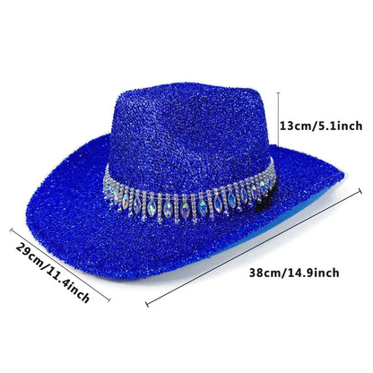 Chapeau de cowgirl pour femme élégant avec strass, chapeau de soleil à large bord, casquette western pour fêtes et usage quotidien