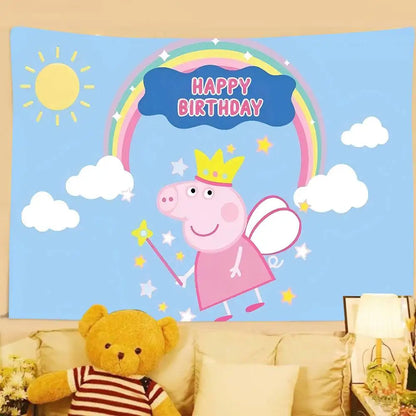 Arrière-plans de photographie mignons de Peppa Pig pour fête d'anniversaire d'enfants toiles de fond de portrait photo d'enfants