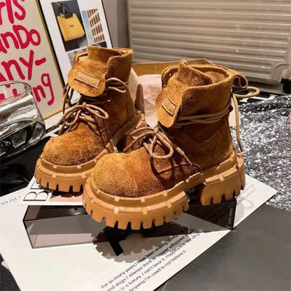 Bottes de Cowboy à grande tête en détresse, mode rétro, bottes de chevalier montantes de Style moto haut de gamme, bottes à semelles épaisses pour filles et femmes