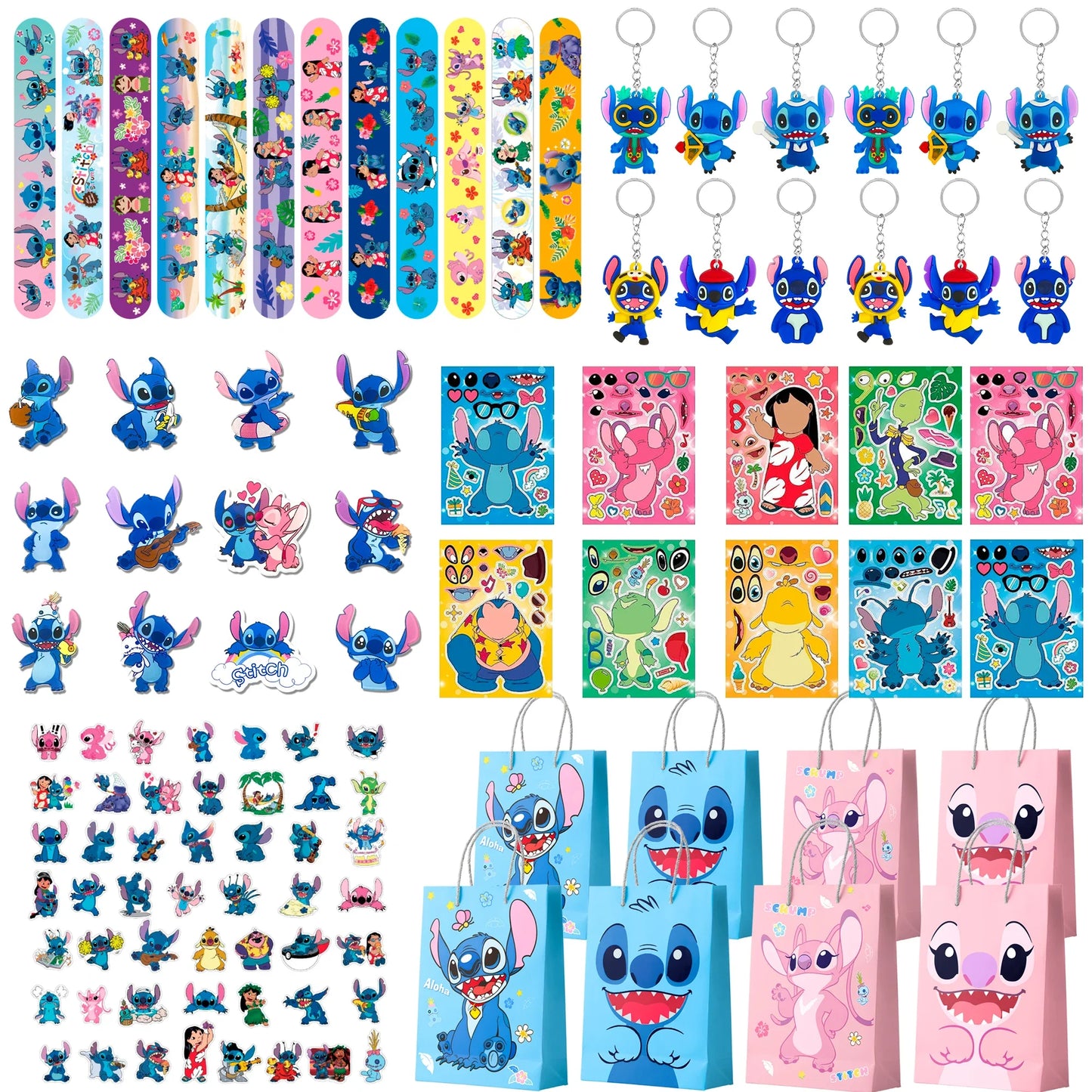 Stitch Birthday Party Favors,110 Pcs Stitchs Party Favors Set-Stitch Favor Bags,Keychains Slap Bracelets etc Stitch Themed Party