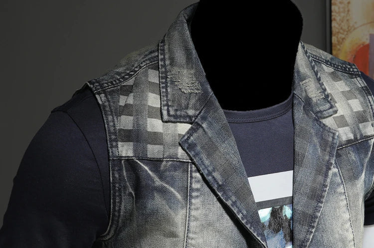 2024 Punk Embroidered Cowboy Waistcoat for Men Fashion Handsome Autumn New Personality Suit Collar Literary High Quality