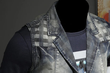 2024 Punk Embroidered Cowboy Waistcoat for Men Fashion Handsome Autumn New Personality Suit Collar Literary High Quality