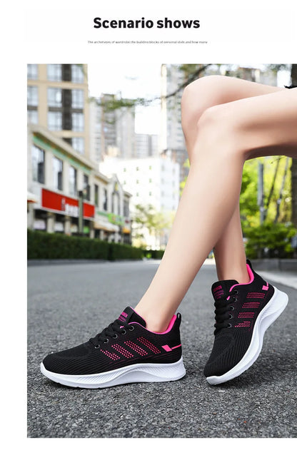 Oulylan Summer Soft Sole Running Shoes Ladies Casual Solid Color Antislip Footwear Outdoor Lace Up Mesh Breathable Sneakers