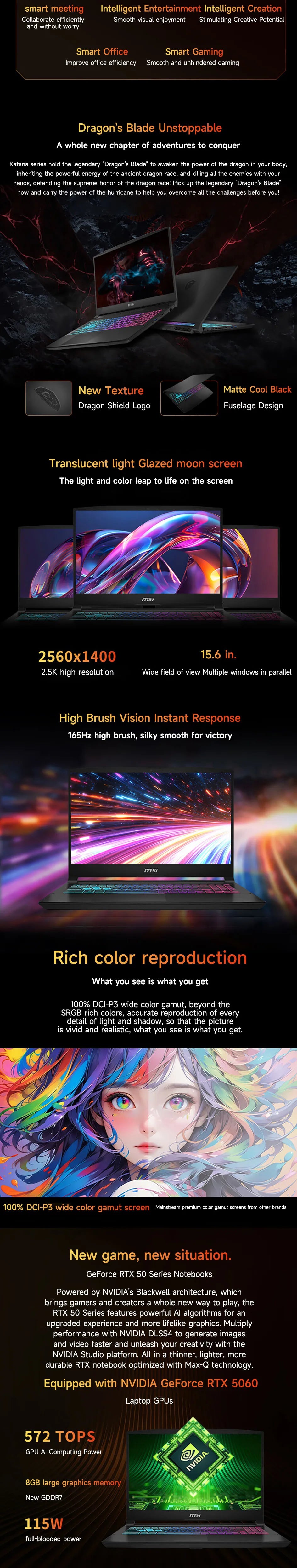 2025 MSI Katana 15 HX Gaming Laptop 15.6 Inch 2.5K QHD 165Hz IPS Screen Notebook i9-14900HX 32GB 2TB RTX5060 Netbook Computer PC