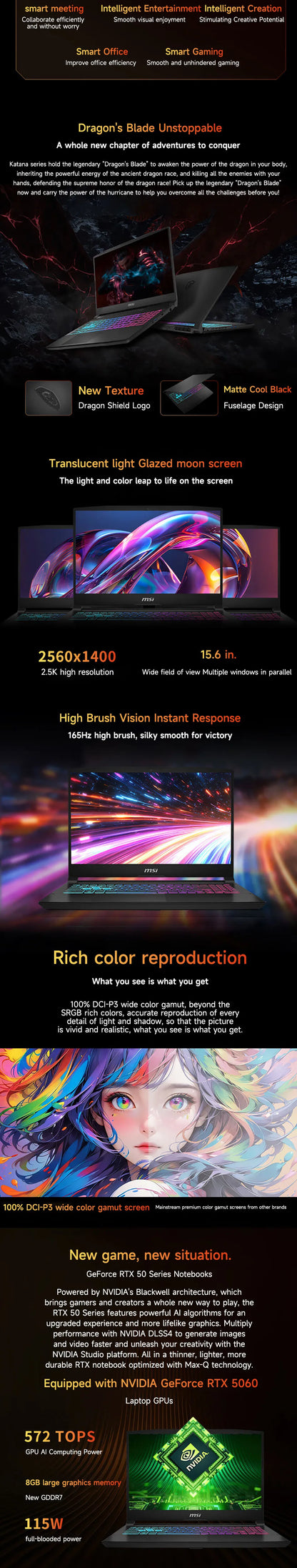 2025 MSI Katana 15 HX Gaming Laptop 15.6 Inch 2.5K QHD 165Hz IPS Screen Notebook i9-14900HX 32GB 2TB RTX5060 Netbook Computer PC
