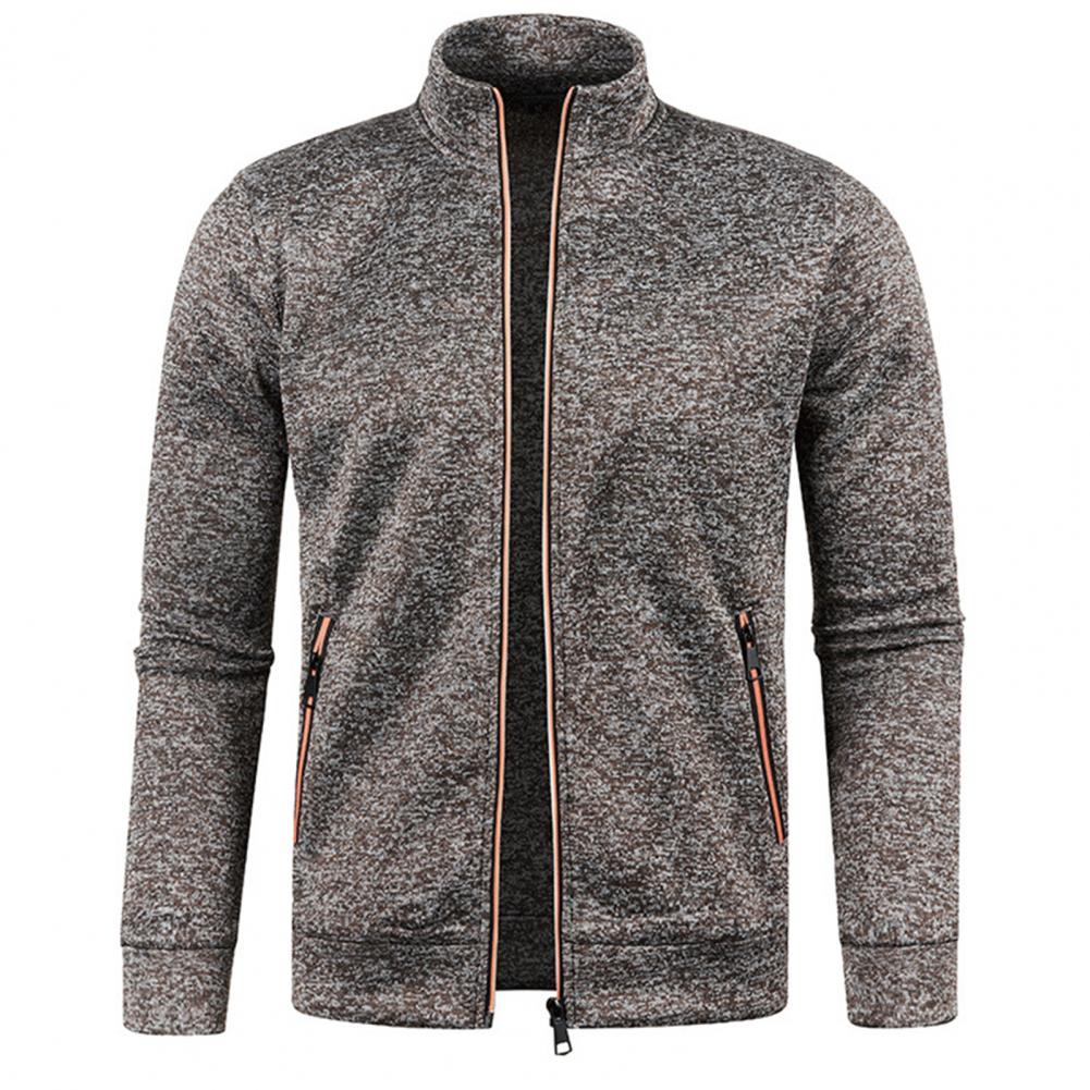 Stand Collar Long Sleeves Pockets Zipper Placket Sweatshirt Coat Men Spring Autumn Solid Color Plus Size Sport Outerwear