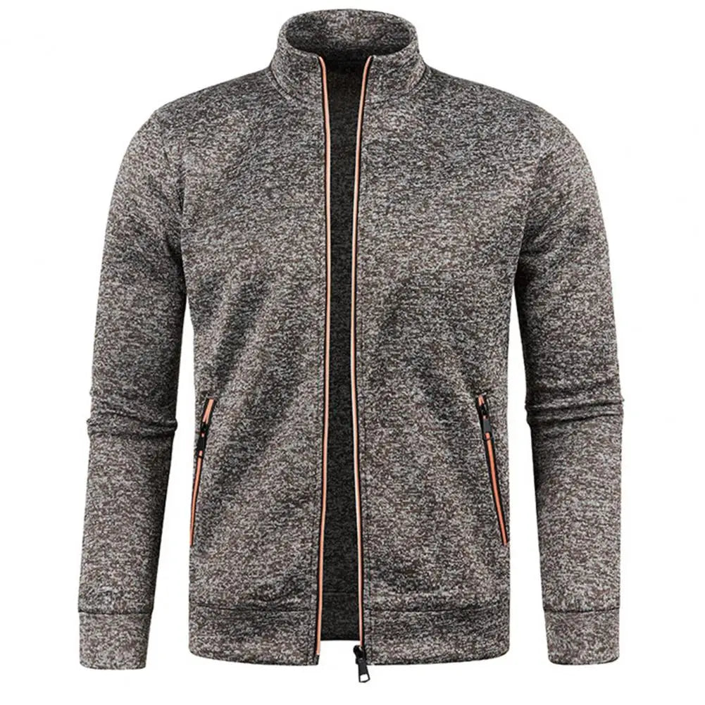 Stand Collar Long Sleeves Pockets Zipper Placket Sweatshirt Coat Men Spring Autumn Solid Color Plus Size Sport Outerwear