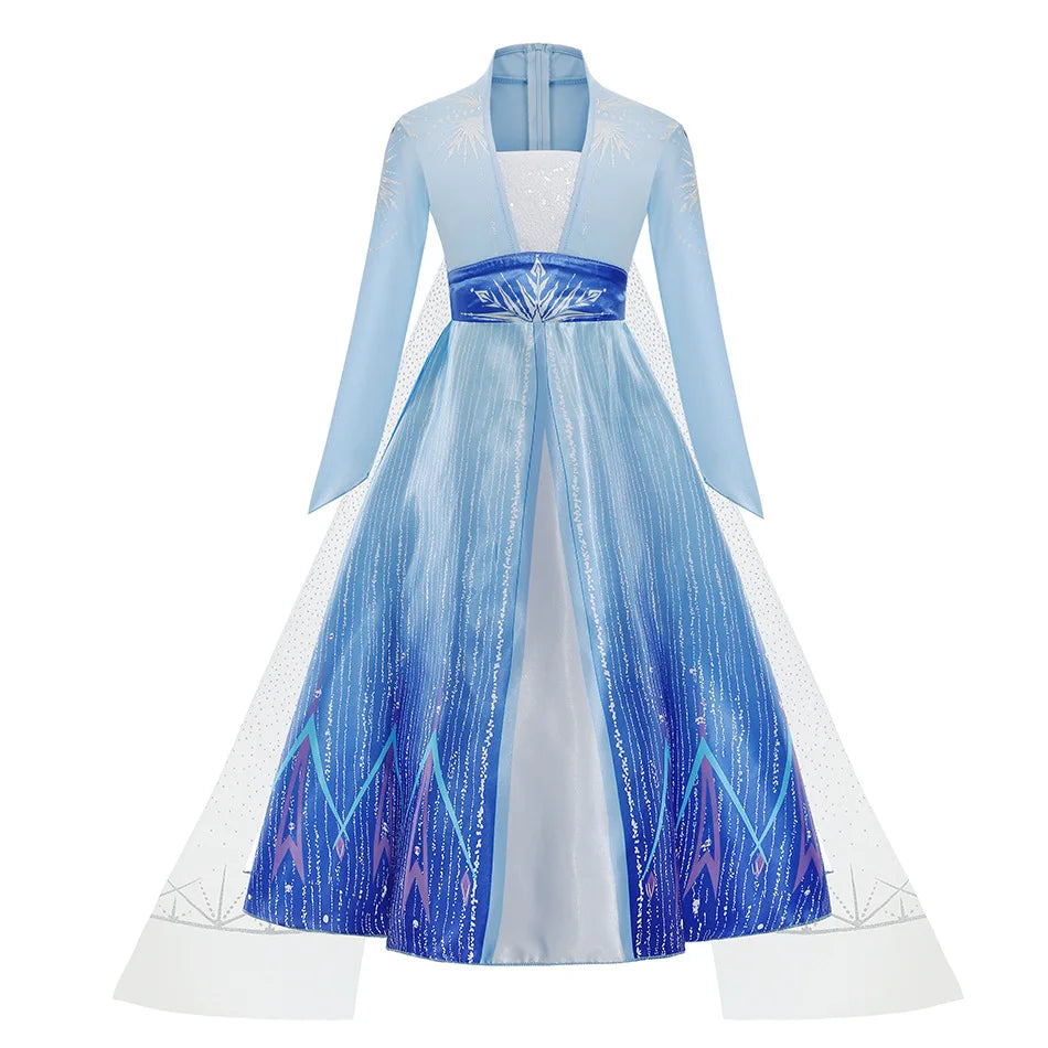 Déguisement Elsa pour Fille, Fête d'Anniversaire, Robe de Princesse Bleue à Manches Longues, Vêtement de Carnaval pour Enfants