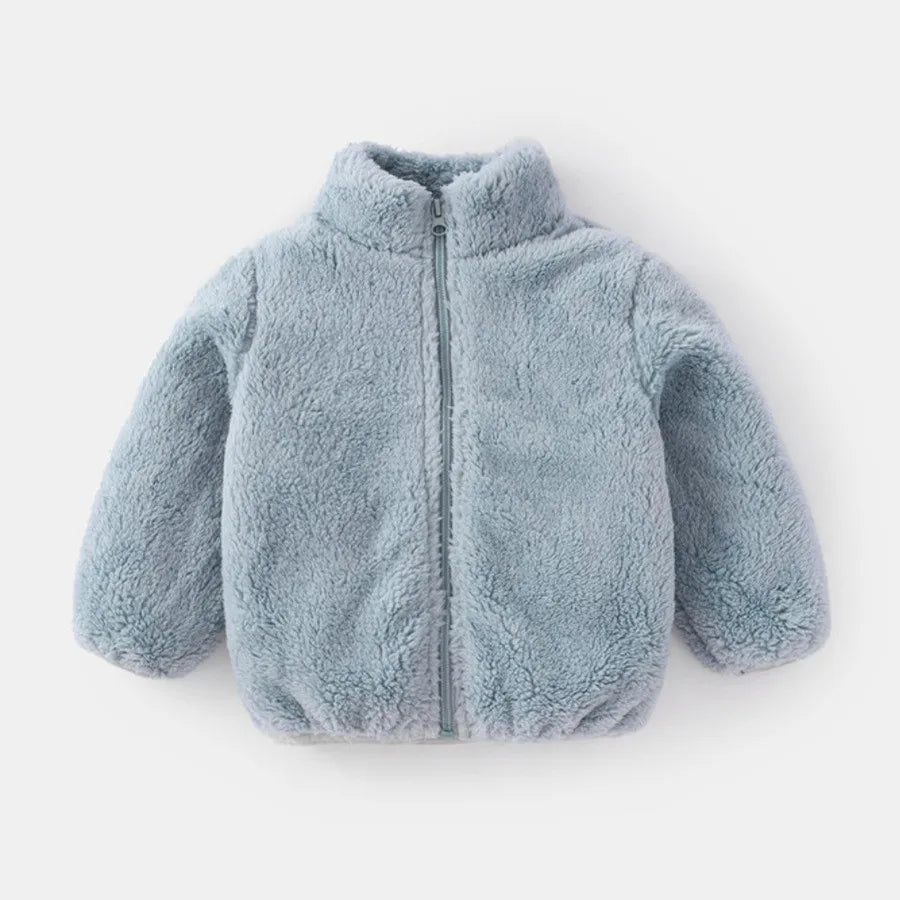 Manteau en peluche de couleur unie pour enfants, automne-hiver, chaud, pour bébés filles et garçons, veste décontractée, pardessus, vêtements pour enfants, vêtements d'extérieur pour tout-petits