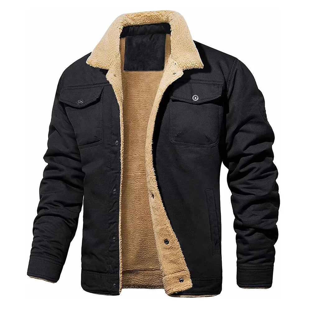 2025 Fashion Fleeced Jacket for Men Solid Color Thick Warm Outwear Tops Quality Autumn Winter Casual Coats Black Men's Jackets