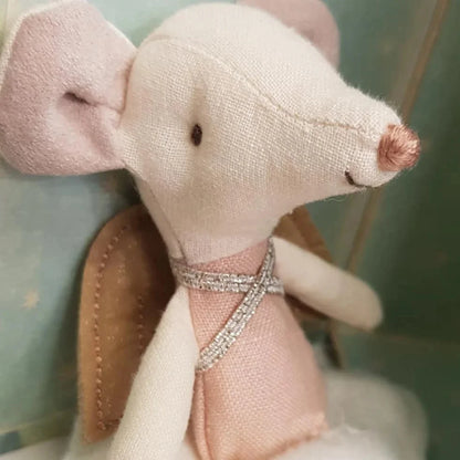 12 cm Mini ange souris dans le livre cadeau de noël nouvel an fait à la main mignon petite fée souris jouet avec nuage boîte-cadeau coton couture poupée