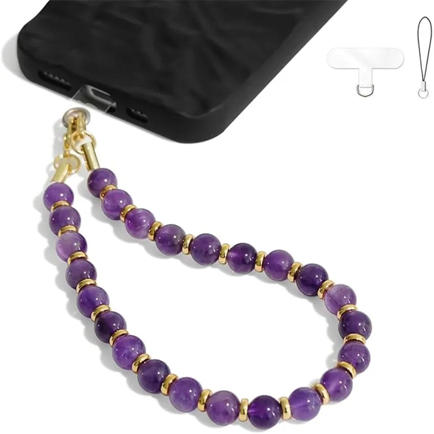 Marble Beaded Phone Wrist Strap, Detachable Cellphone Lanyard with Tether Tab, Hands-Free Wristlet Bracelet, Grip for Women