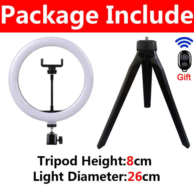 Anneau lumineux LED pour Selfie, intensité variable, éclairage de remplissage pour photographie, avec trépied, télécommande Bluetooth, pour téléphone, enregistrement vidéo en direct