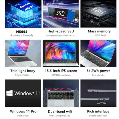 CARBAYTA 15.6" Laptop Computer Intel Celeron N5095 Notebook PC 16 32G Ram 128GB-2TB SSD Office Study PC Windows 11 1080P Laptops