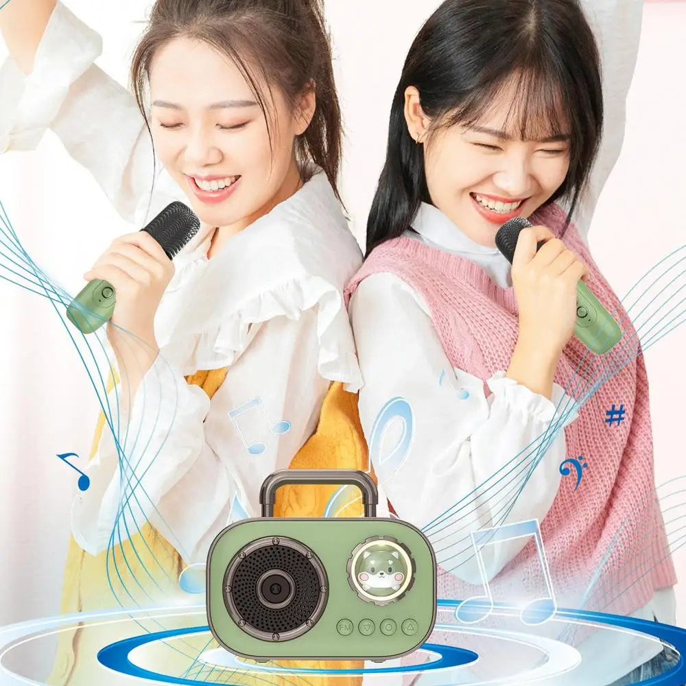 Kids Karaoke Machine Mini Wireless Karaoke Machine With Microphone Long Battery Life Rechargeable Audio Supplies With Dual Mic