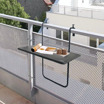 Table pliante rectangulaire, pour balustrade de balcon ou terrasse, couleur anthracite, 60x40x60/67 cm, hauteur réglable, 3 positions d'inclinaison