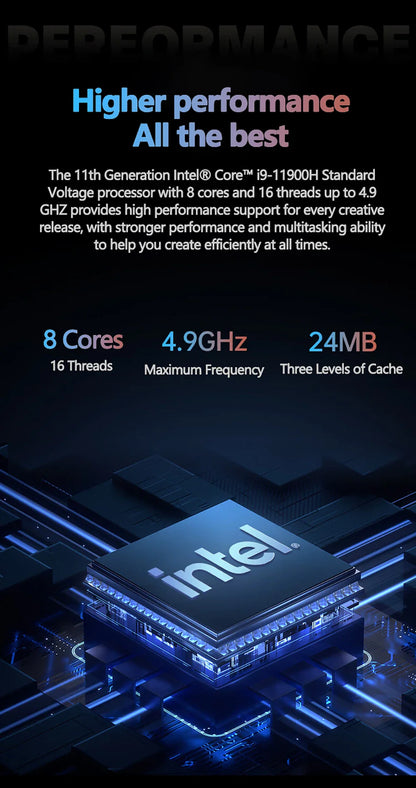 Gaming Laptop 16 Inch Intel Core I9-11900H 32 GB RAM 2TB SSD Fingerprint Unlock 8 Cores 16 Threads Wifi6 HD Camera DDR4 Computer