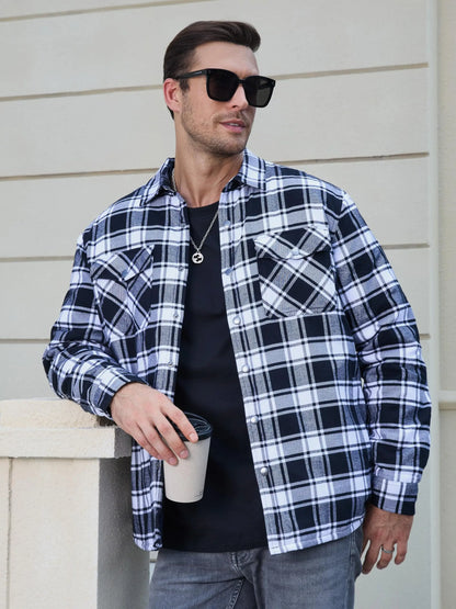 TACVASEN Veste d'hiver en coton à carreaux pour homme, manches longues, matelassée, doublée, en flanelle, multi-poches, vêtements d'extérieur, manteaux de randonnée